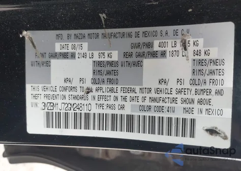 2016 Mazda Mazda3 I Sport from USA, damaged, VIN 3MZBM1J72GM248110